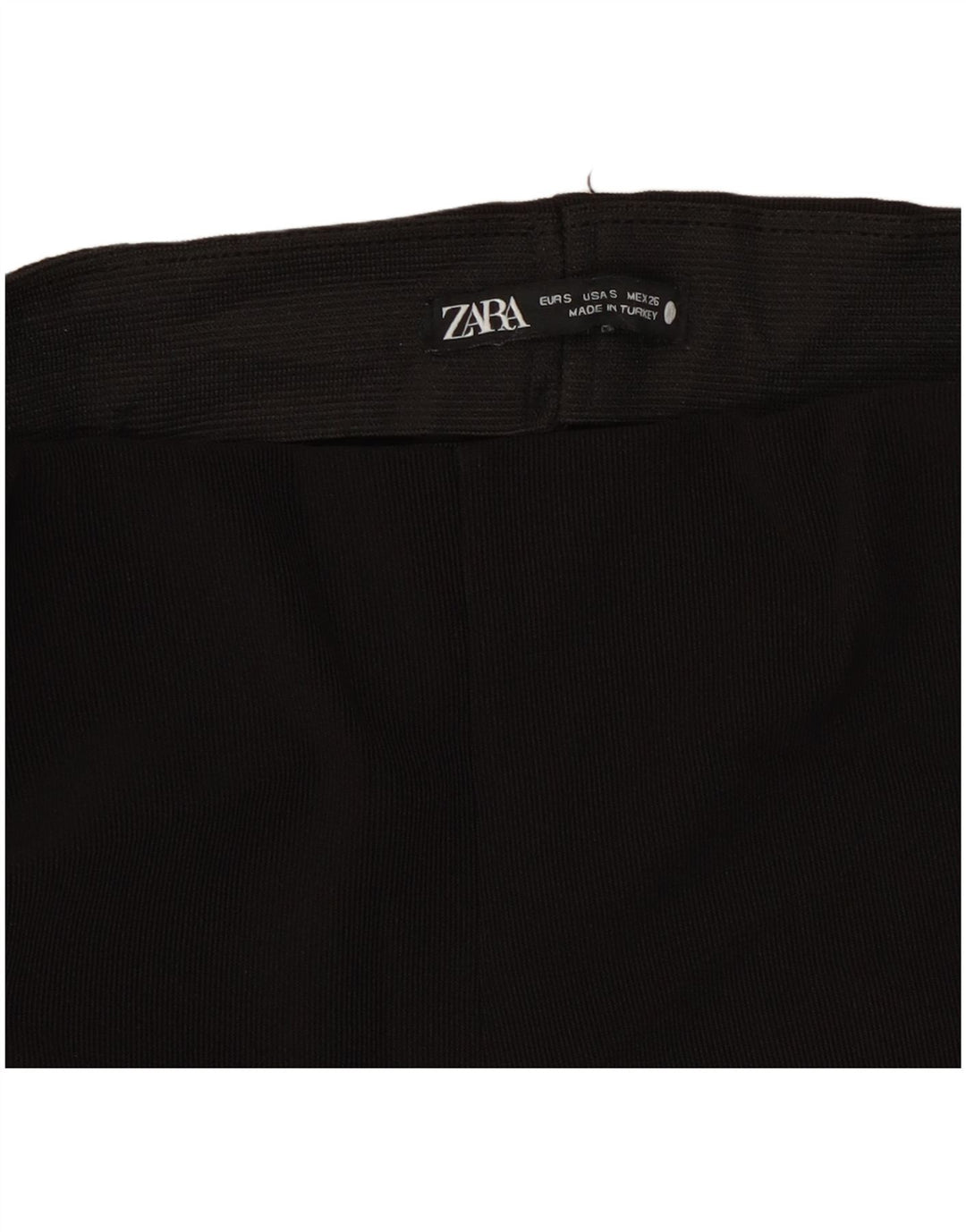 Calça feminina Zara Flare casual pequena W26 L30 poliéster preto