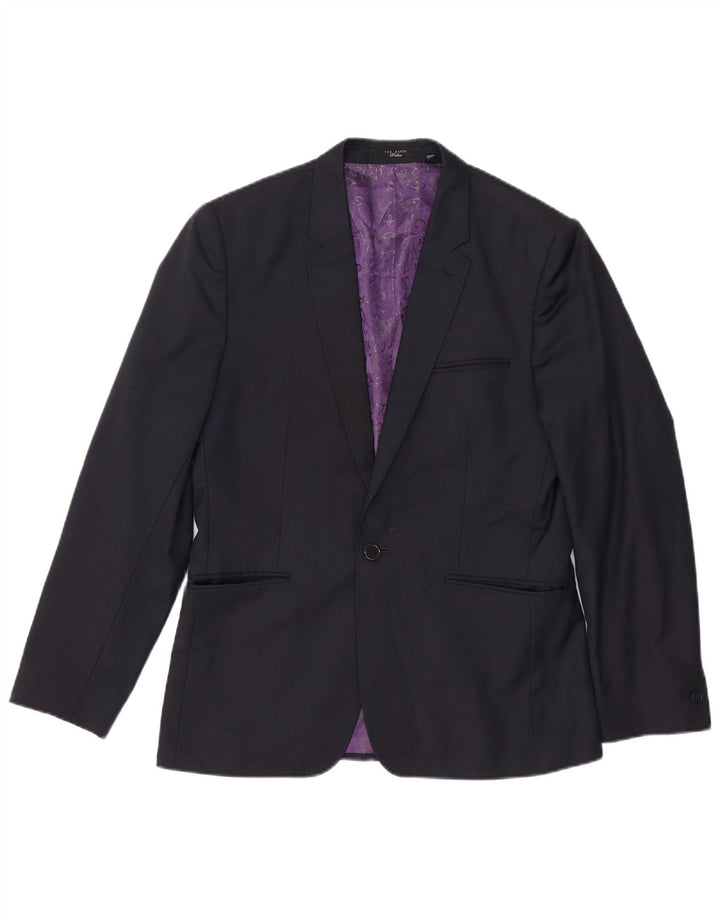 Jaqueta blazer masculina Ted Baker com 1 botão Reino Unido 38 lã preta média