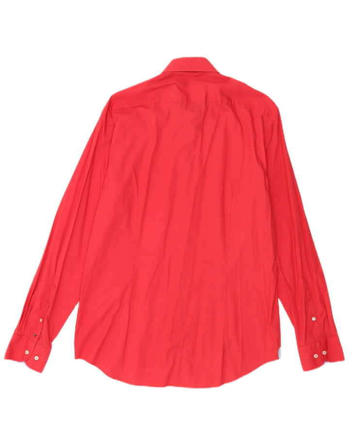 Tommy Hilfiger Camisa masculina sob medida tamanho 16 41 grande algodão vermelho