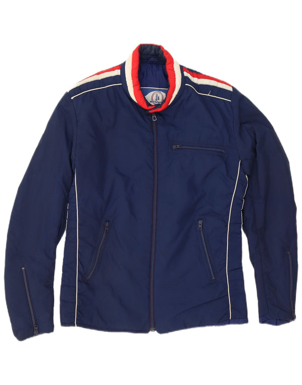 Jaqueta acolchoada leve masculina vintage pequena colorblock azul marinho