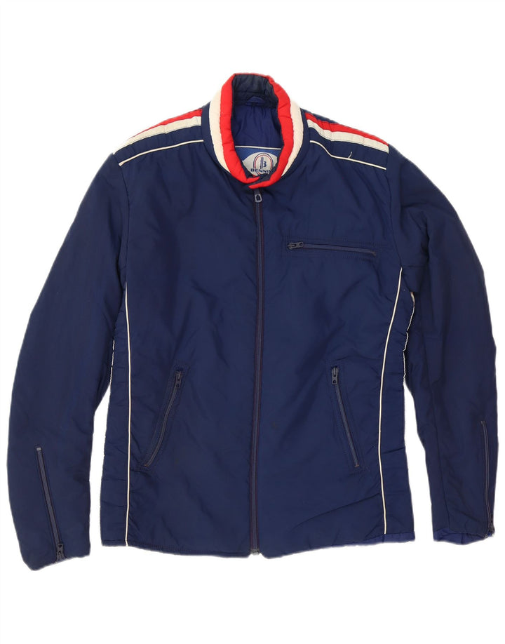 Jaqueta acolchoada leve masculina vintage pequena colorblock azul marinho