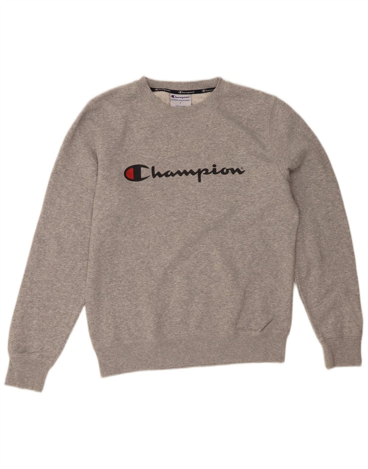 CHAMPION Suéter gráfico masculino com capuz pequeno algodão cinza
