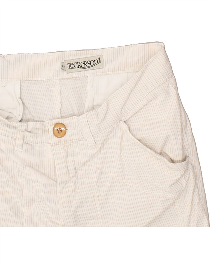 JECKERSON Womens Straight Capri Trousers W29 L24 White Pinstripe Cotton Vintage Jeckerson and Second-Hand Jeckerson from Messina Hembry 