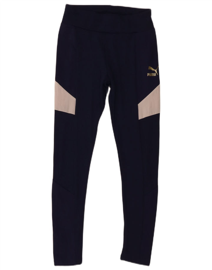 Leggings femininas Puma UK 10 pequeno azul marinho colorblock poliéster
