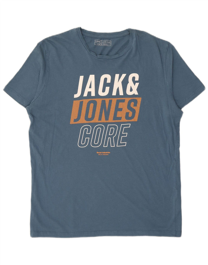 JACK & JONES Camiseta masculina gráfica Top XL algodão azul