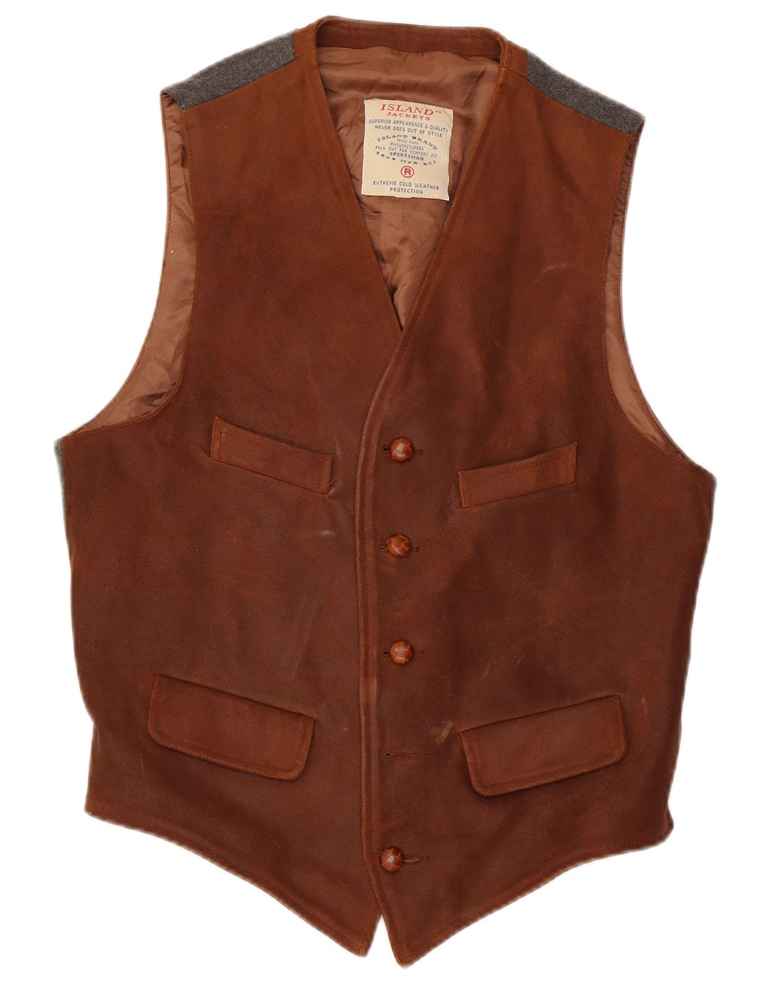 Colete vintage masculino de camurça de couro marrom médio