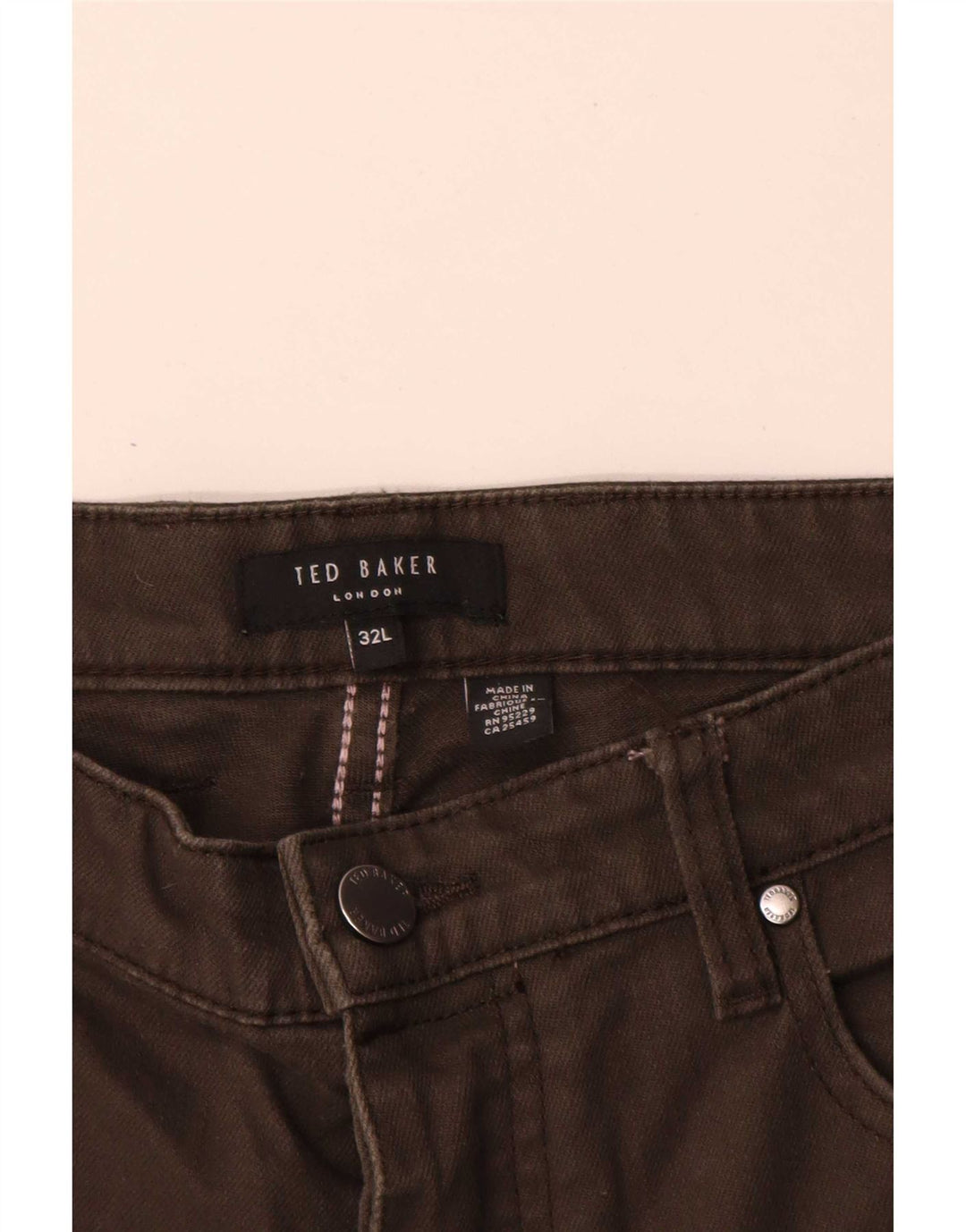 Calça casual slim masculina Ted Baker W32 L31 algodão cáqui