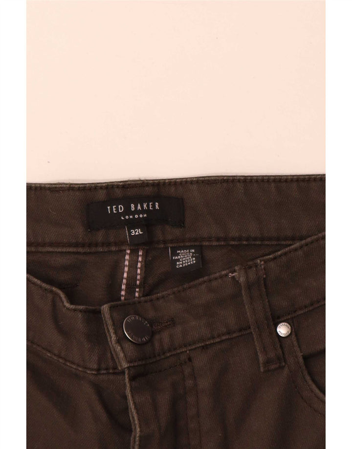 Calça casual slim masculina Ted Baker W32 L31 algodão cáqui