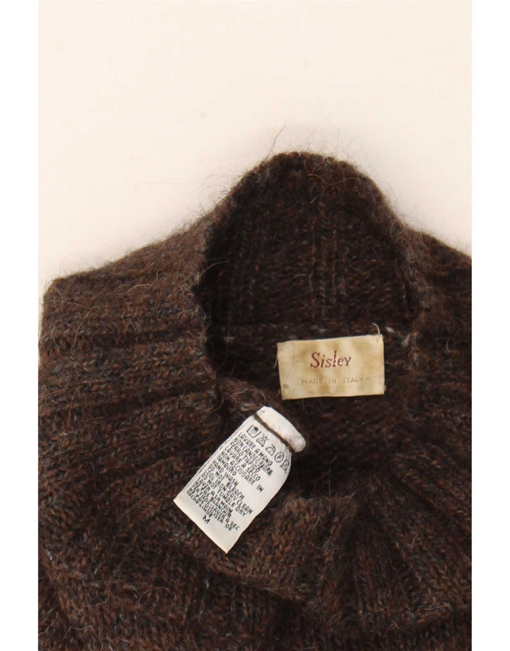 Suéter feminino Sisley com gola tartaruga Reino Unido 14 marrom médio Fair Isle