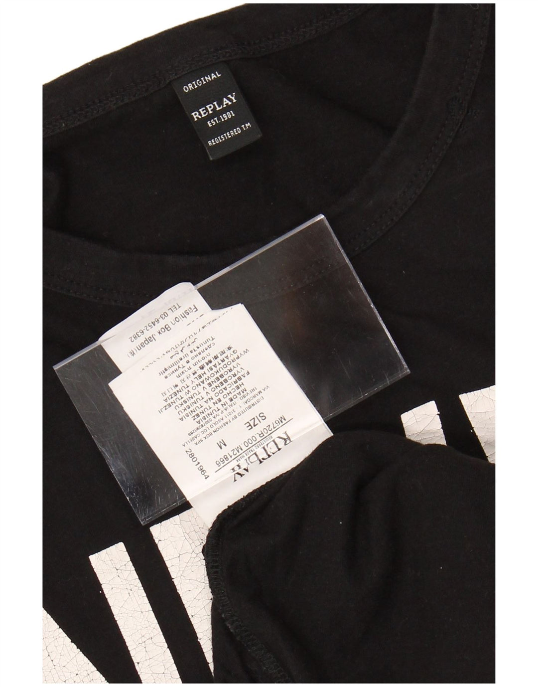 REPLAY Camiseta masculina gráfica Top médio algodão preto