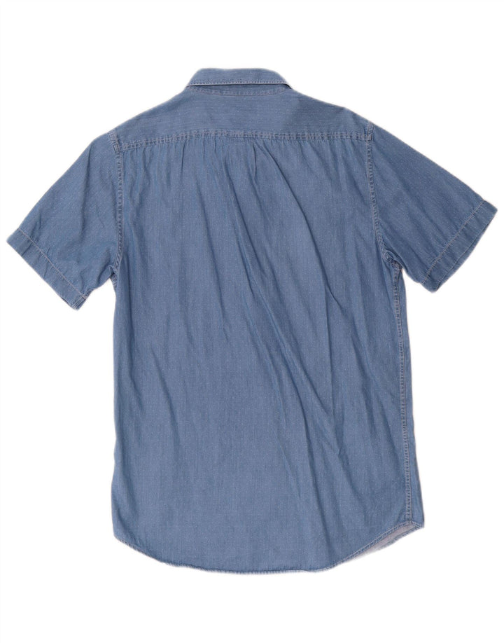 Camisa jeans masculina Lee manga curta regular ajuste pequeno algodão manchado azul