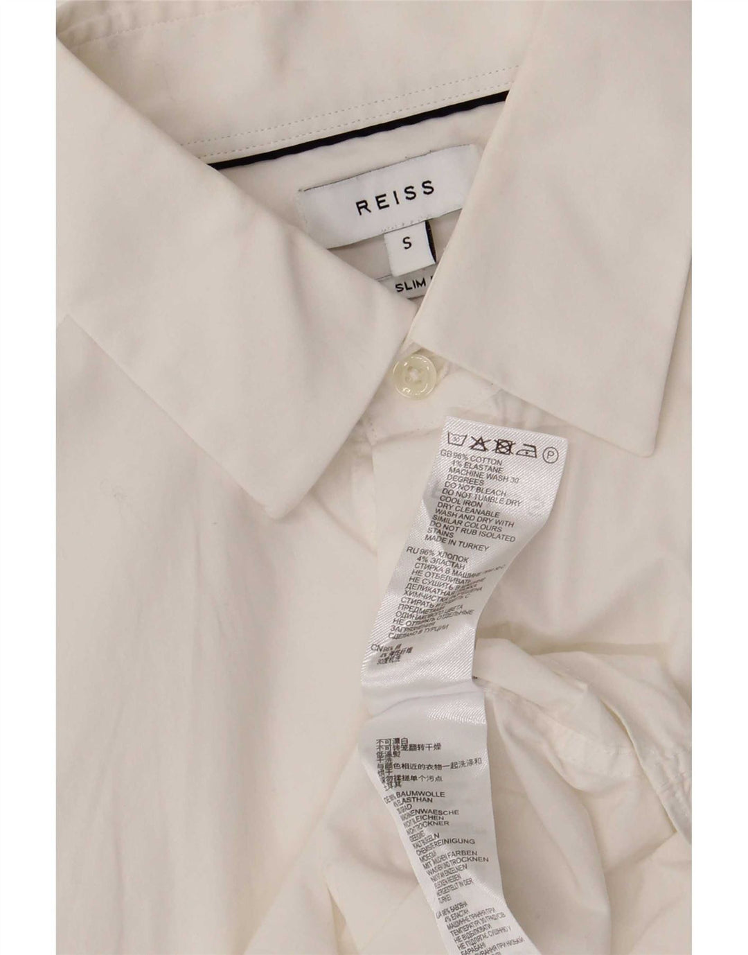 Camisa masculina Reiss Slim Fit pequena de algodão branco