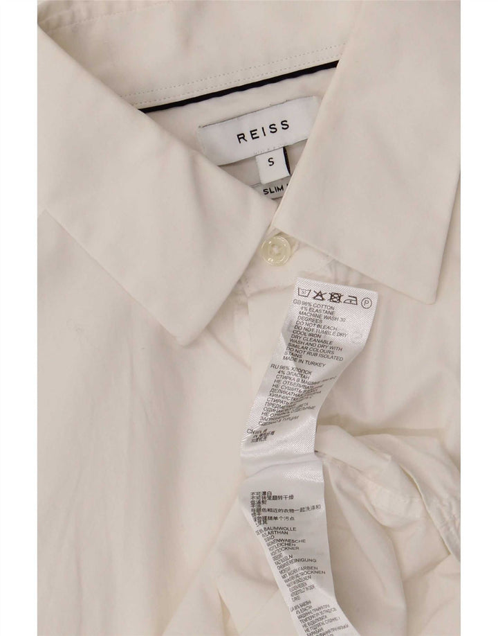 Camisa masculina Reiss Slim Fit pequena de algodão branco