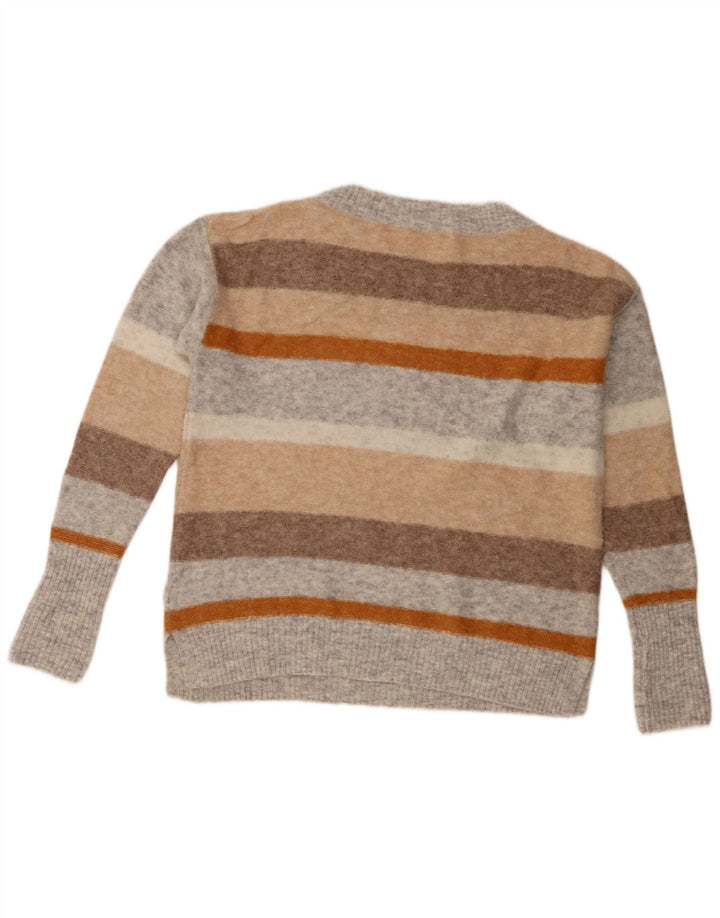 Suéter feminino branco com gola redonda e gola redonda UK 12 médio multicolorido