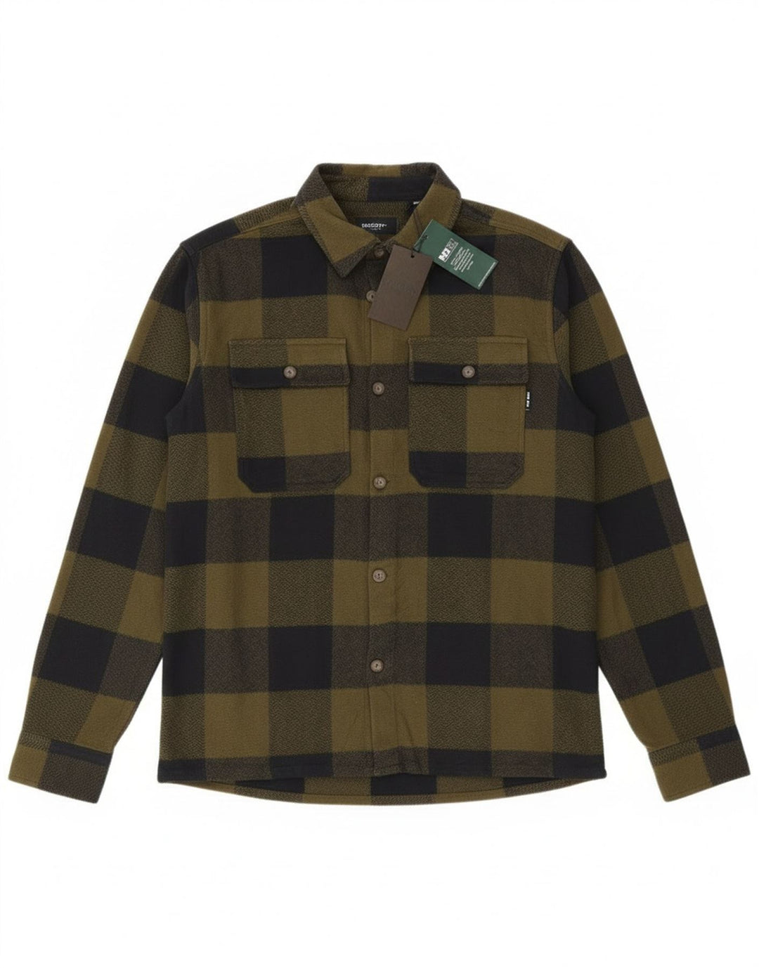 Camisa masculina de flanela Only & Sons, camisa média cáqui xadrez de algodão