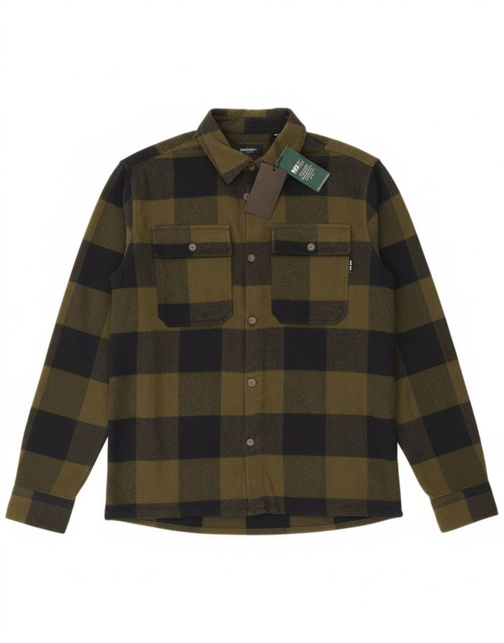 Camisa masculina de flanela Only & Sons, camisa média cáqui xadrez de algodão