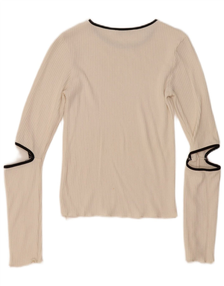 Top feminino Zara manga comprida UK 8 pequeno branco