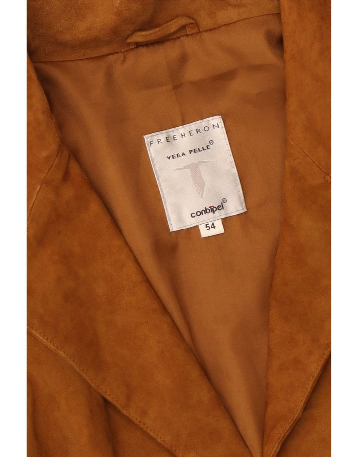 Jaqueta blazer masculina de camurça com 3 botões Conbipel IT 54 XL couro marrom