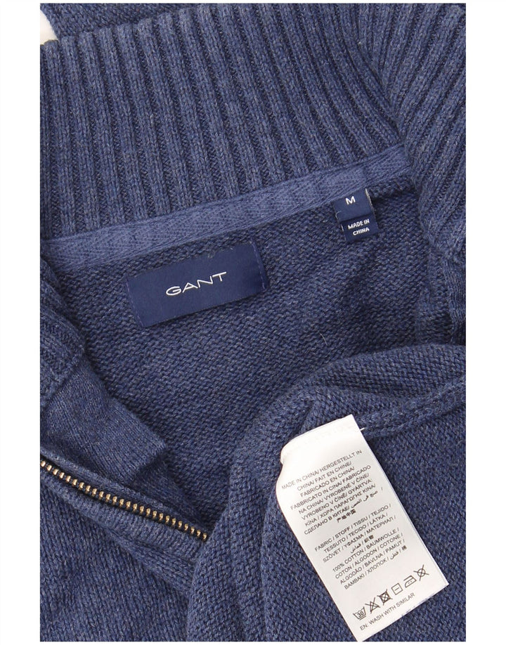 Suéter masculino Gant com zíper e gola alta de algodão azul marinho médio