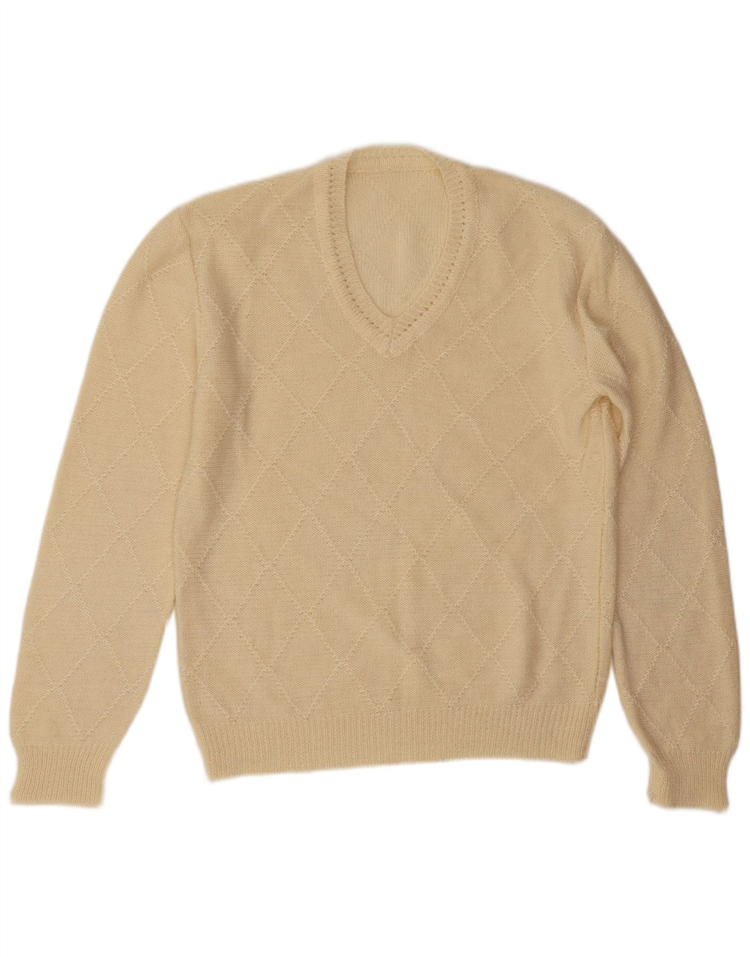 Suéter masculino vintage com decote em V grande off white Argyle/Diamante