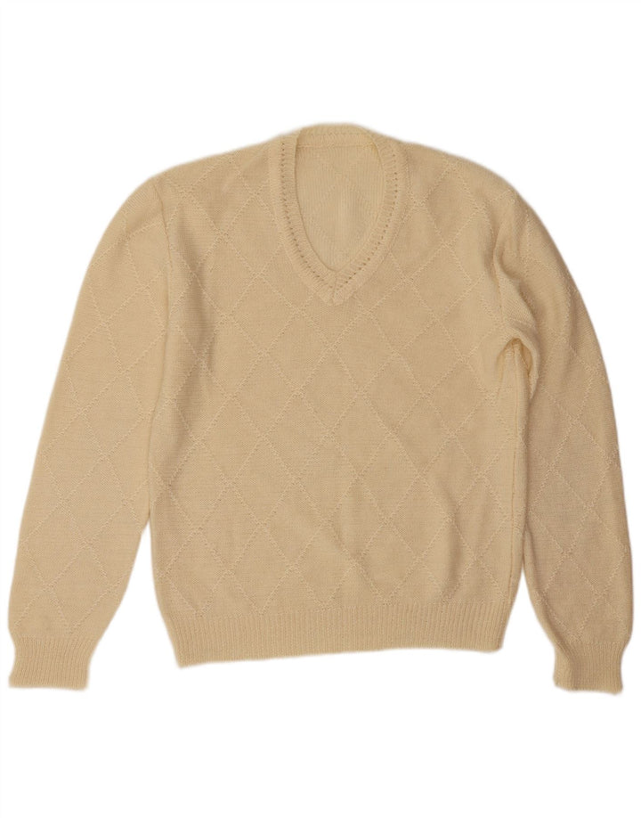 Suéter masculino vintage com decote em V grande off white Argyle/Diamante