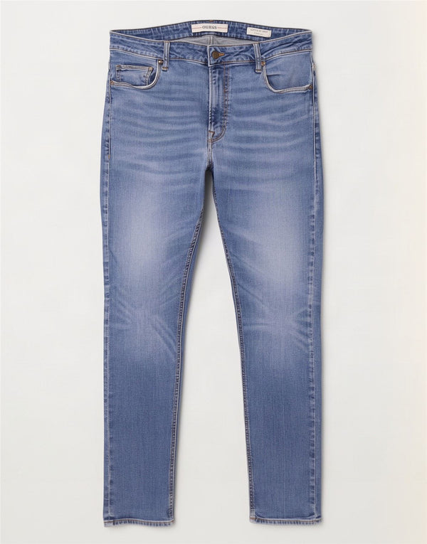 Guess Mens Chris Super Skinny Jeans W38 L32 Azul Algodão