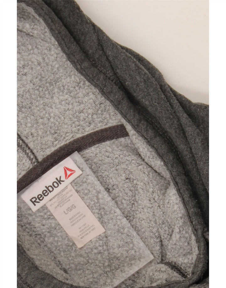 REEBOK Womens Graphic Hoodie Jumper UK 16 Large Grey Cotton Vintage Reebok and Second-Hand Reebok from Messina Hembry 