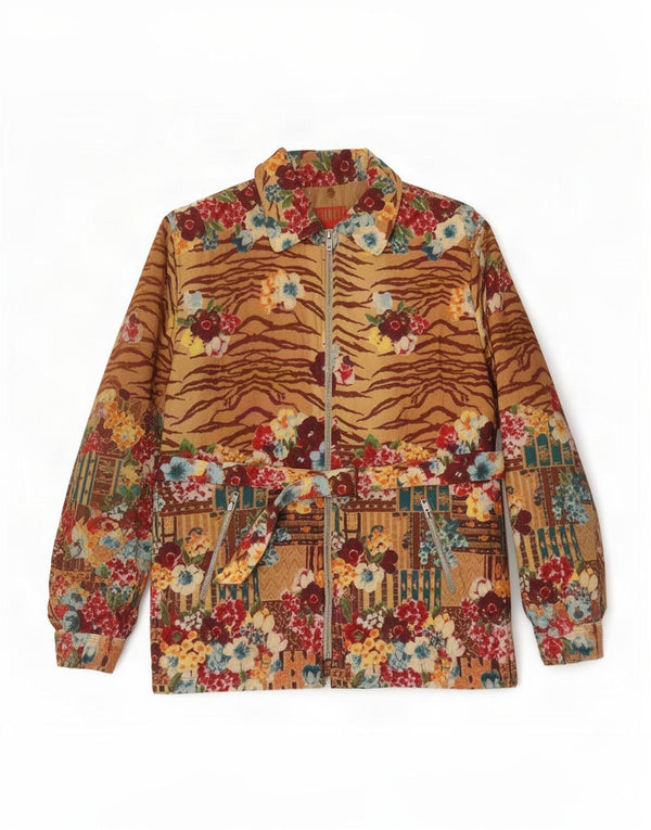 Jaqueta bomber feminina Jungle Kenzo UK 16 grande bege floral algodão retrô