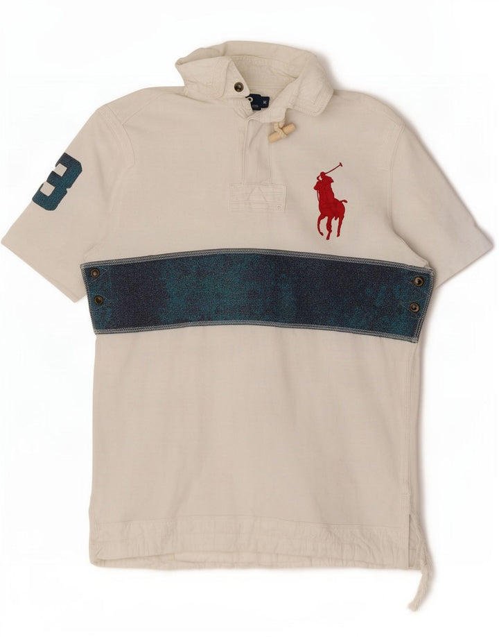 Camisa polo masculina polo Ralph Lauren gráfica média branca colorblock