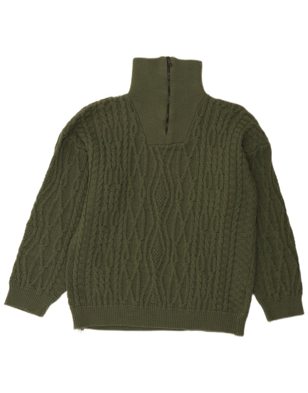 Suéter masculino vintage com gola e zíper verde médio