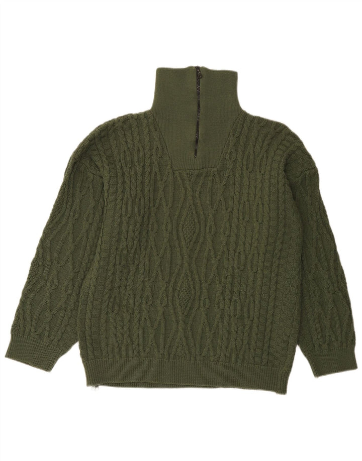 Suéter masculino vintage com gola e zíper verde médio
