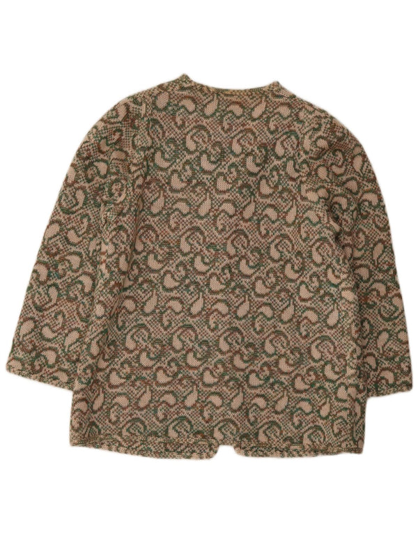 Suéter cardigã feminino vintage IT 46 grande lã cáqui Paisley