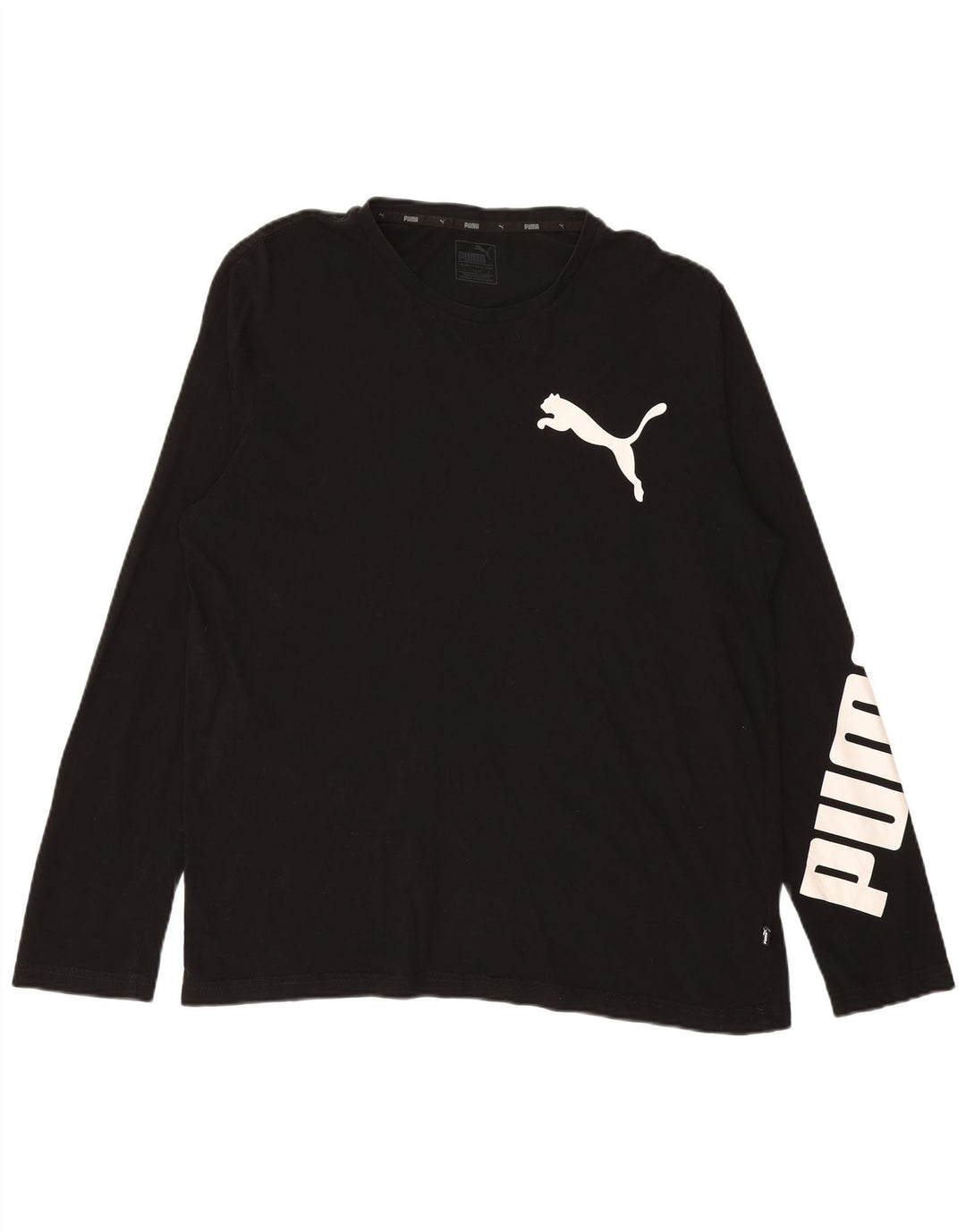 PUMA Mens Graphic Top Manga Longa Grande Algodão Preto