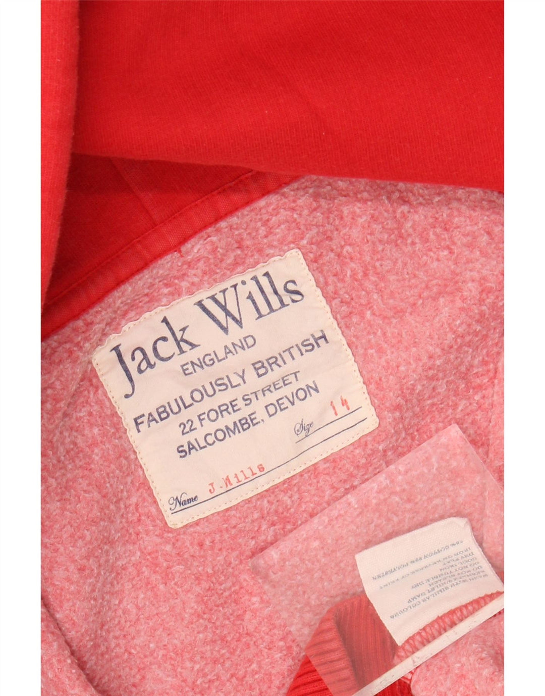 Suéter feminino Jack Wills com capuz e zíper gráfico Reino Unido 14 grande algodão vermelho