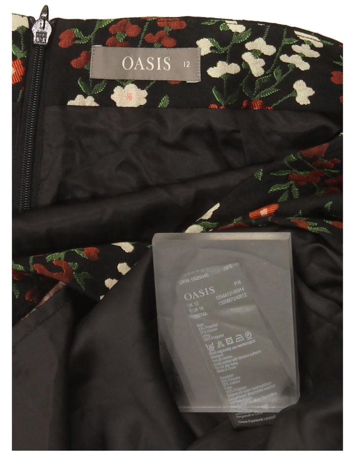 Minissaia feminina Oasis UK 12 médio W30 poliéster floral preto