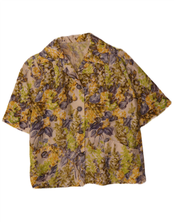 Jaqueta blazer feminina VINTAGE com 4 botões UK 16 grande floral multicolorida