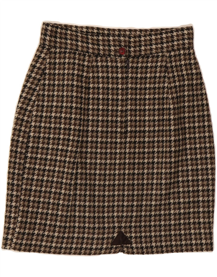 VINTAGE Womens Pencil Skirt IT 42 Medium W25 Brown Houndstooth Wool Vintage Vintage and Second-Hand Vintage from Messina Hembry 