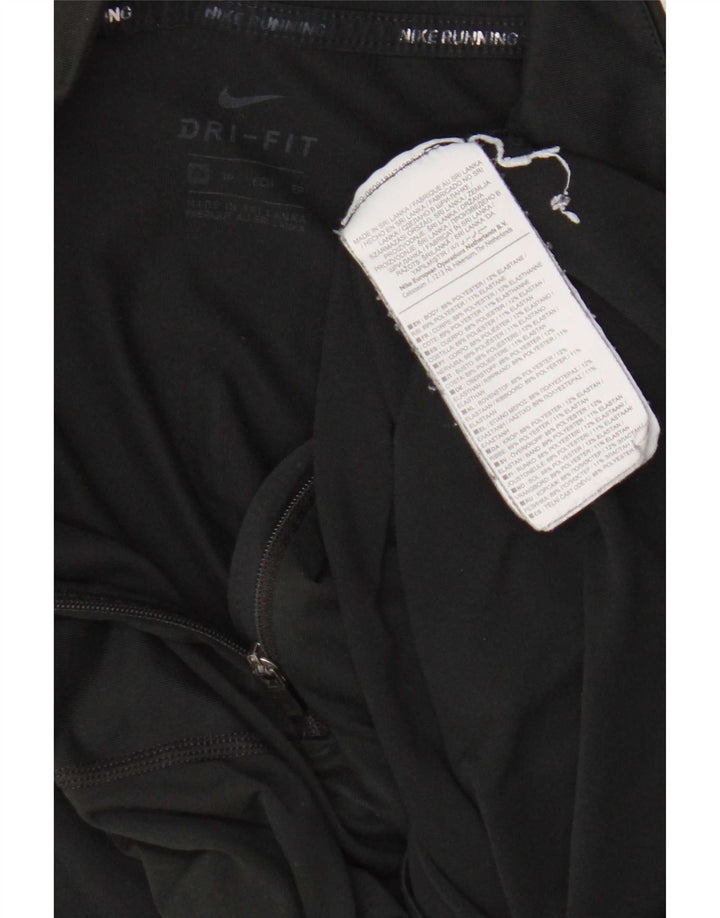 Nike Womens Dri Fit Zip Neck Pullover Treino Top UK 6 XS Poliéster Preto