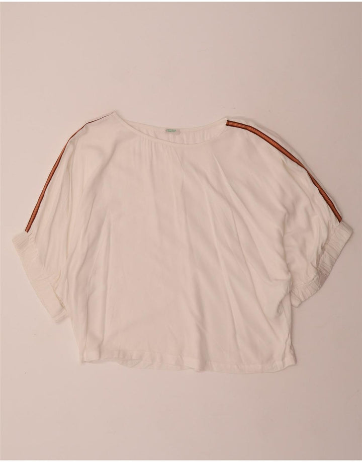 Blusa feminina oversized BENETTON Reino Unido 10 pequena viscose off white