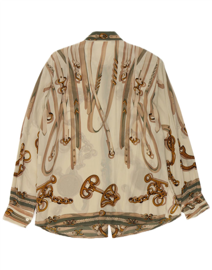 Blusa feminina vintage com estampa abstrata IT 46 acetato bege grande