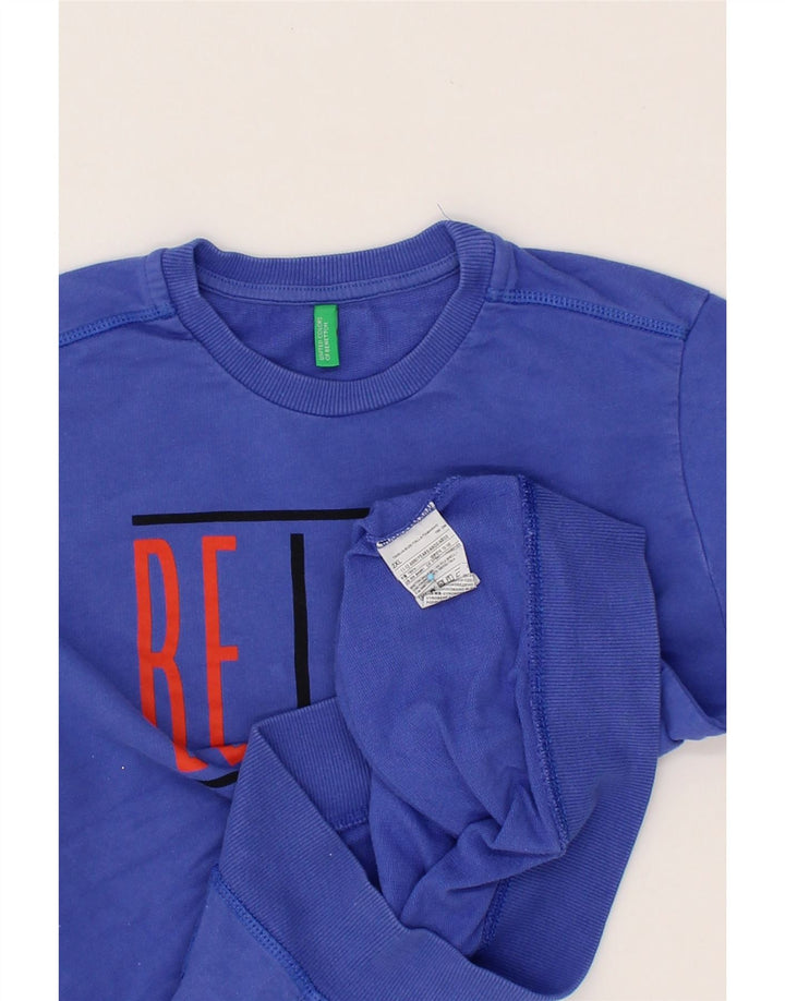 BENETTON Boys Graphic Sweatshirt Jumper 11-12 Years 2XL Blue Cotton Vintage Benetton and Second-Hand Benetton from Messina Hembry 
