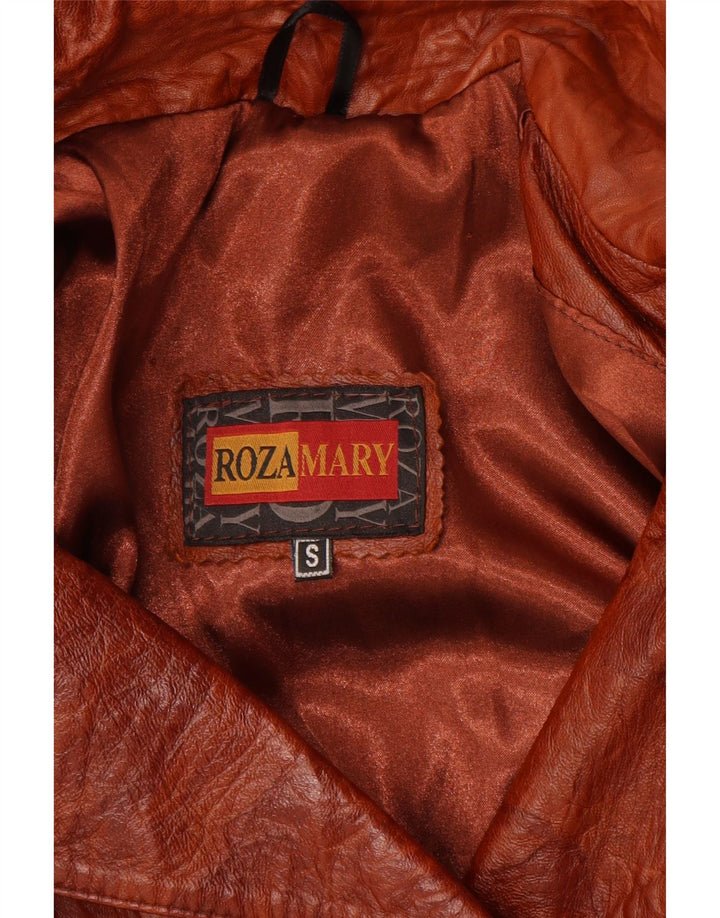 Jaqueta de couro vintage feminina com peito duplo Reino Unido 10 couro marrom pequeno