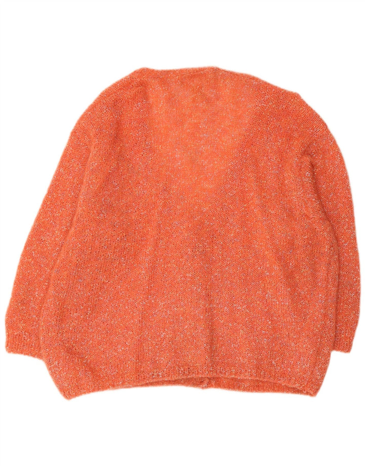Suéter cardigã feminino vintage UK 22 3XL laranja manchado