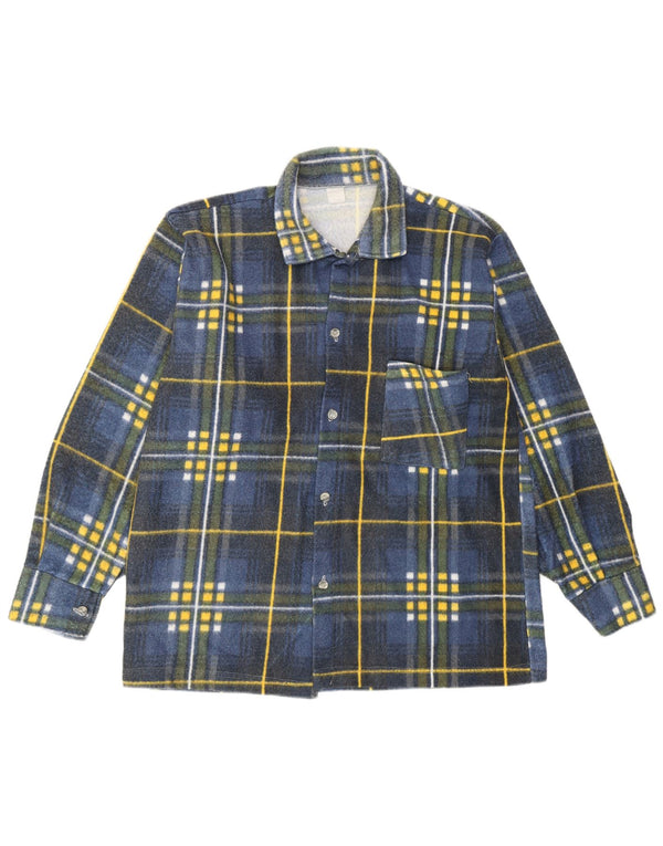 Camisa masculina vintage de flanela xadrez azul médio