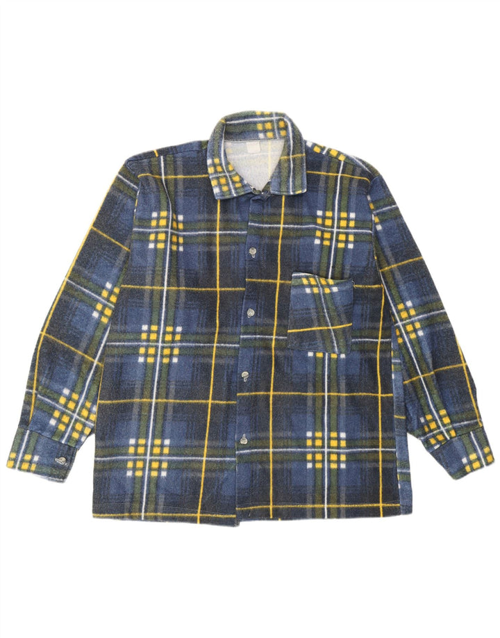 Camisa masculina vintage de flanela xadrez azul médio