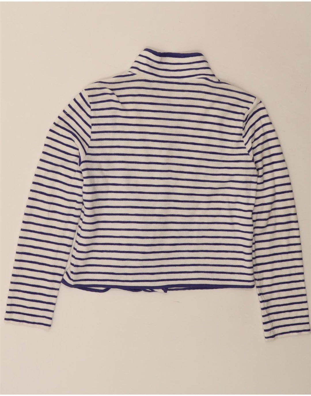 Suéter cardigã feminino aberto JOULES Reino Unido 8 pequeno algodão listrado branco