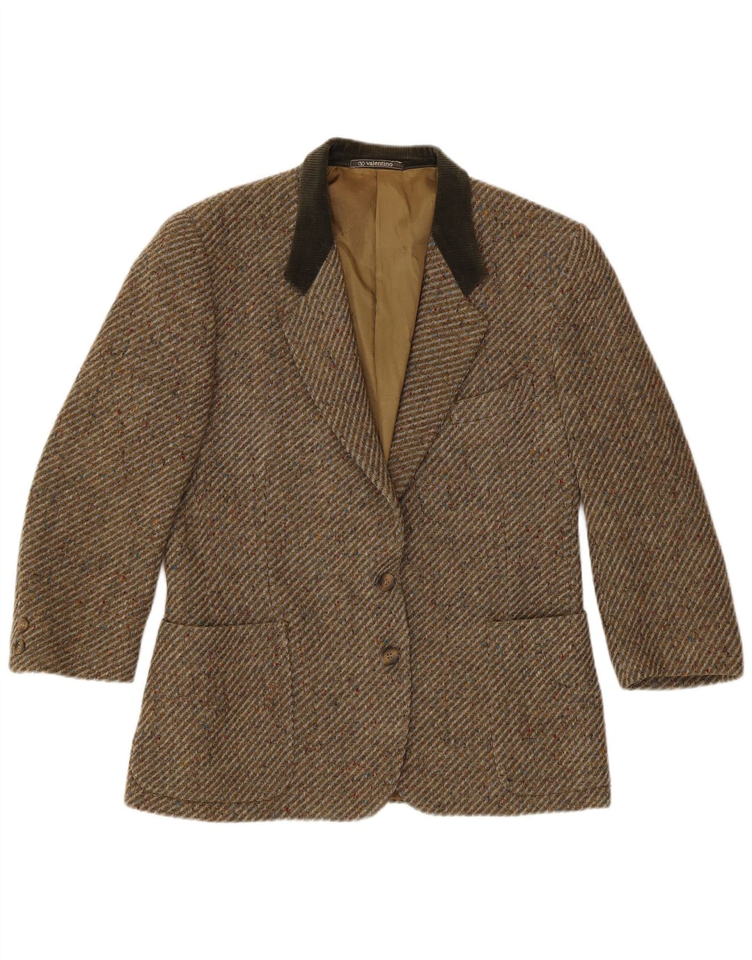 Jaqueta Blazer Feminina Valentino com 2 Botões Reino Unido 16 Grande Espinha de Peixe Cáqui