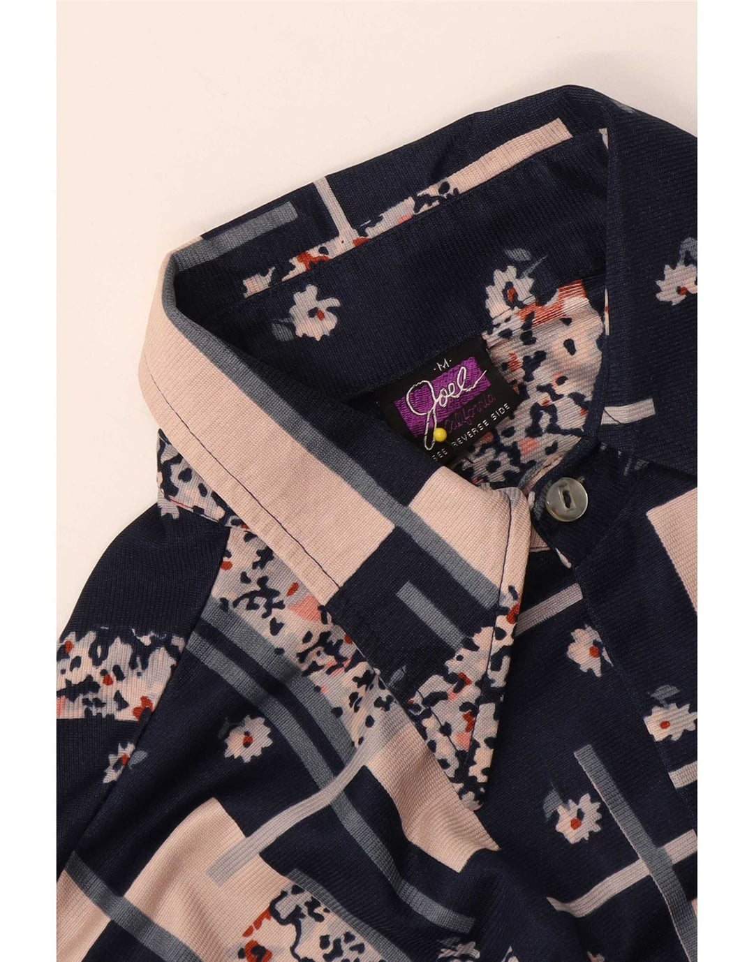 Blusa feminina vintage UK 14 patchwork azul marinho médio