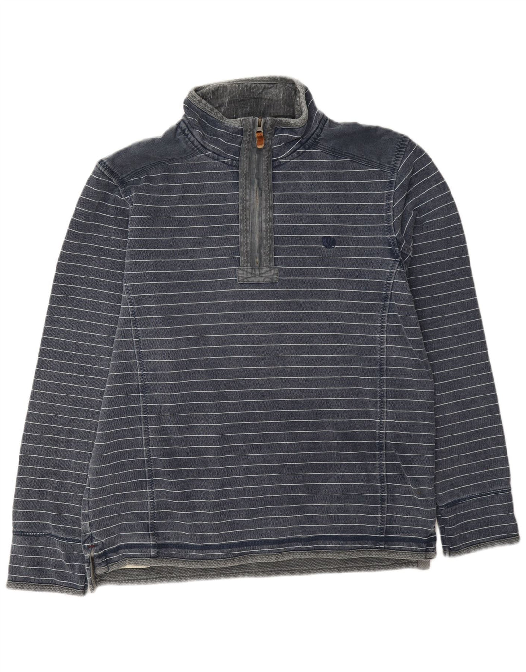 Fat Face Masculino Zip Neck Moletom Jumper Médio Azul Marinho Listrado Algodão