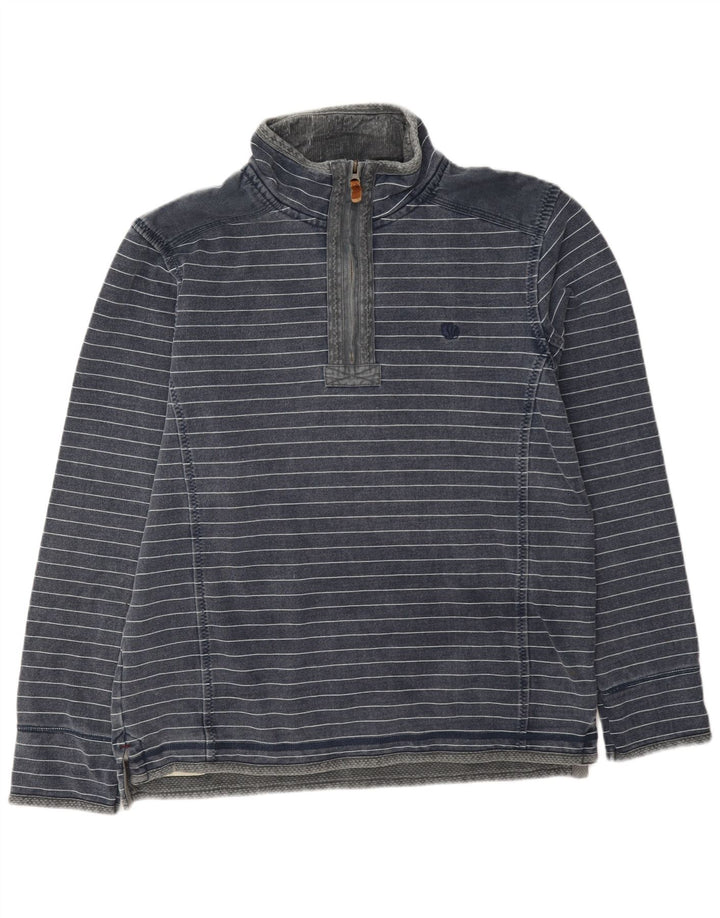 Fat Face Masculino Zip Neck Moletom Jumper Médio Azul Marinho Listrado Algodão
